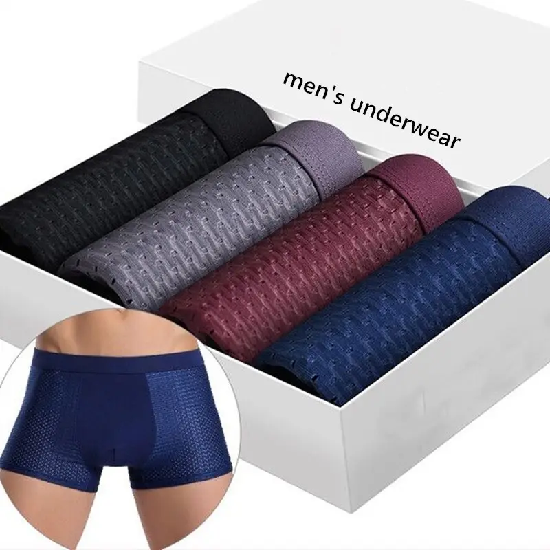 US SIZE Summer Men's Underwear Man boxer Ice Mesh Breathable Sexy Youth Boxer Bamboo Ventilate Shorts