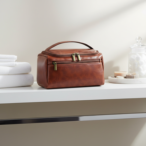 Bolsa de Cosméticos Retro de Cuero PU, Bolsa de Viaje de Gran Capacidad, Bolsa de Maquillaje Multifuncional con Cremallera y Asa para Lápiz Labial - Product Image 6