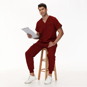 Conjunto de Uniformes Médicos de Manga Corta para Hombre: Parte Superior Ligera y Transpirable con Cuello en V y Pantalones para Dentistas, Cirujanos, Uniformes de Clínica - Product Image 1
