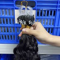 Extensions de cheveux humains vierges vietnamiens Remy non traités, micro-boucles invisibles 1B #   Ligne de pêche micro-anneaux bouclée à double trame pour machine