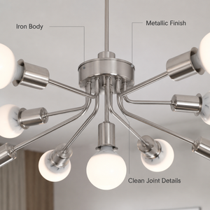 Lustre moderne en fer E27 à neuf lumières, blanc neutre, avec interrupteur mural, pour salle à manger, salon, éclairage intérieur de la maison - Product Image 3