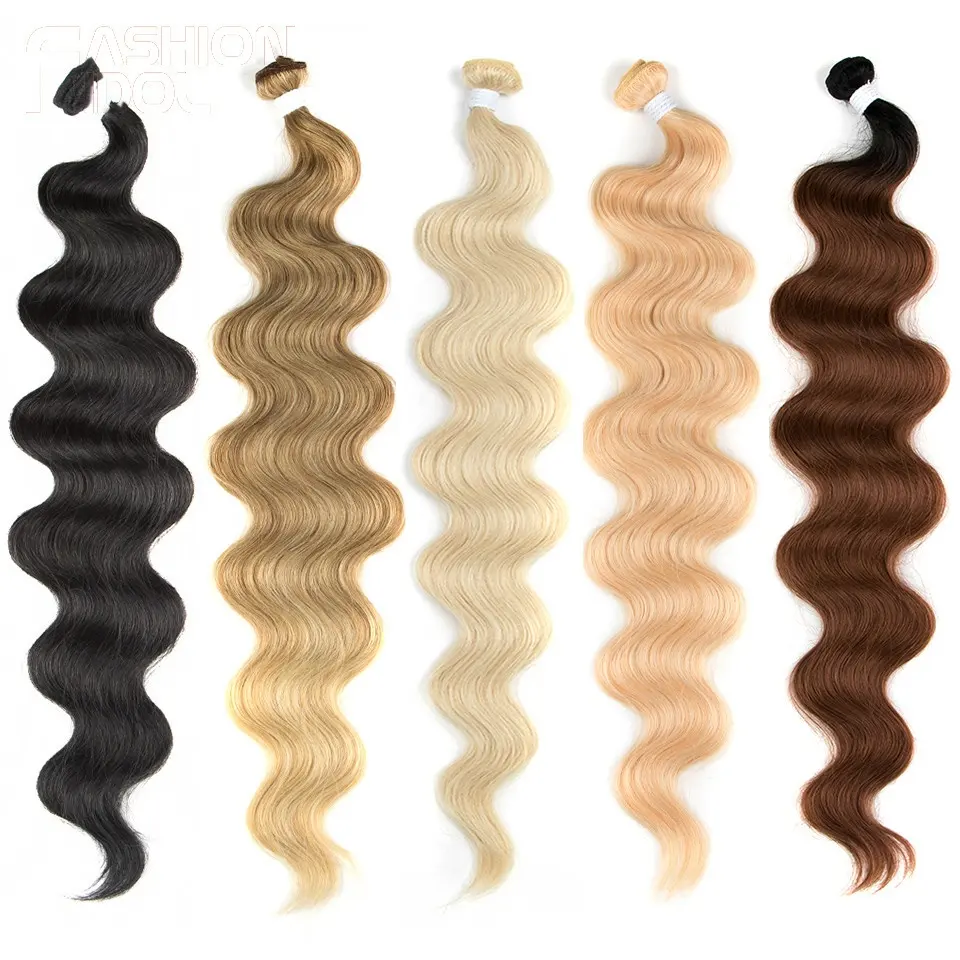 Joedir Body Wave Ponytail Hair Bundles 18 to 36 Inch Soft Long Synthetic Hair Weave Ombre Brown 613 Blonde 100g Hair Extensions