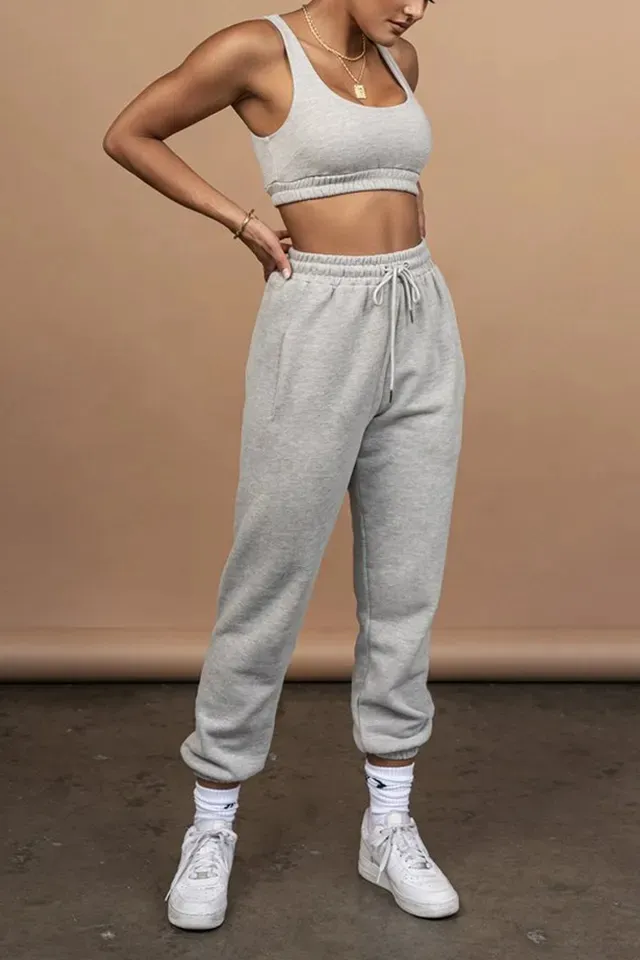 2023 di alta qualità logo personalizzato joggers 2 pezzi crop top e pantaloni della tuta set due pezzi pantaloni set donna allenamento donna 2 pezzi set