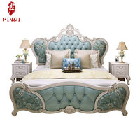 Lit double de luxe européen en bois sculpté avec diamants, style princesse, 1,8 m, pour chambre principale, en cuir