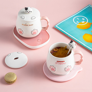 New Arrival Usb Heated Coffee Mug Warmer Gift Set Cute Cat Coffee Mug with Warmer - Product Image 2