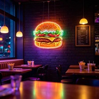Özel Tasarım Dikdörtgen UV Baskılı Hamburger Neon Dekor Restoran Markası
