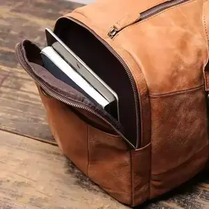 Nouveauté Sac de Voyage Décontracté en Cuir Véritable pour Homme, Sac de Nuit Imperméable Grande Capacité, Sac de Sport à Fermeture Éclair - Product Image 5
