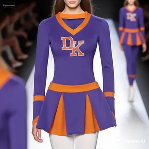 Vestido de Animadora Estilo <span class=keywords><strong>Vintage</strong></span> Europeo-Americano de Poliéster y Spandex con Manga Larga, Cuello en V, Cintura Imperio, Antiestático, con Estampado de Letras para Verano - Product Image 4