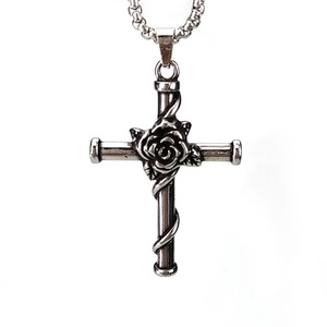 Collar con Colgante <span class=keywords><strong>de</strong></span> Cruz <span class=keywords><strong>de</strong></span> Jesús, <span class=keywords><strong>Estrella</strong></span> <span class=keywords><strong>de</strong></span> <span class=keywords><strong>David</strong></span>, Flor Circular, Letra Dorada y Rosa, Modelo YK - Product Image 1
