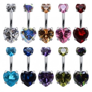 Anneau de nombril en acier inoxydable en forme de cœur avec zircon, serti à griffes de 1,610 mm, bijou unisexe pour le nombril, cadeau - Product Image 1