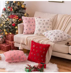 Capa para almofada bordada natalinas, capas de decoração de 45*45 travesseiros, floco de neve, coloridas para sofá, 2022