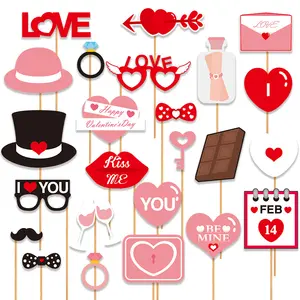 Nuovo stile vendite di fabbrica tema d'amore 25 pezzi puntelli per decorazioni per feste rosa puntelli per cabine fotografiche alla moda decorazioni di carta per san valentino