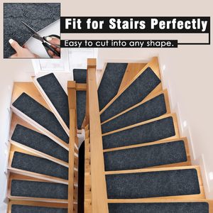 OctBird 15pcs Sécurité antidérapante 8x30in Tapis d'escalier Marches Gris Coureurs d'intérieur Marches en bois Tapis d'escalier antidérapants pour - Product Image 4