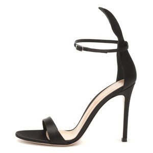 Scarpe Eleganti con Punta Aperta in <span class=keywords><strong>Raso</strong></span>, Tacchi Alti <span class=keywords><strong>Neri</strong></span> per Matrimonio, <span class=keywords><strong>Sandali</strong></span> Sexy - Product Image 1