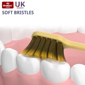 OralGos UK design adulto escova de dentes densa cerdas macias finas escova de dentes carvão viagem