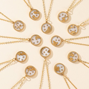 1 Stück 12 <span class=keywords><strong>Sternzeichen</strong></span> Anhänger-Halskette, Personalisierter Astrologie-Charm-Schmuck für Frauen, Ideal für den Täglichen Arbeitsweg - Product Image 1