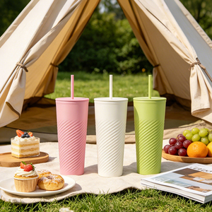 EVERSHINE Gobelet en plastique personnalisé avec logo, bouteille d'eau portable pour <span class=keywords><strong>camping</strong></span> et été, avec paille, double paroi, finition mate - Product Image 3