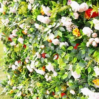 Mur de fleurs artificielles en feuillage vert luxuriant, mélange de roses en soie rouges, blanches et oranges, panneau mural pour mariage, événement, restaurant, boutique, décoration