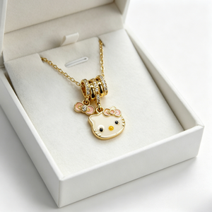 Collana con Ciondolo Kawaii Rosa con Zirconi Cubici, Placcata in Oro 18K, Catena di Perle, Gioiello a Forma di Gatto, Regalo per Ragazze, Uso Quotidiano - Product Image 4