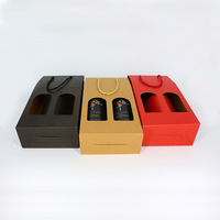Vente en gros boîtes à vin rouge 2 bouteilles en verre personnalisées carton recyclable boîte d'emballage pour le vin à fenêtre transparente avec poignée