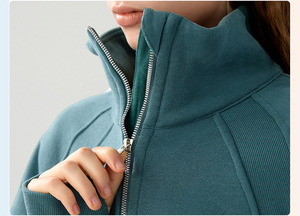 Sweat-shirt personnalisé pour femmes, pull-over en polaire, veste avec poche, streetwear de couleur unie, sweat-shirt sportif court à demi-fermeture éclair pour femmes - Product Image 2