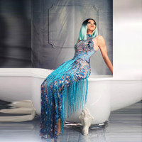NOVANCE Tendance Elgent Mignon Robe de Soirée Grande Taille Diamants Bleus Glands Robe Gracieuse Robes de Bal Femmes Dame Élégante pour le Bal