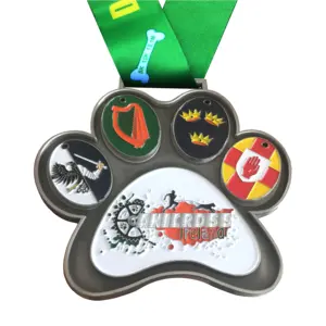 Pet Paws Footprint Design Benutzer definierte 3D Double Logo Sports Award Medaille mit Sublimation sband Lanyard