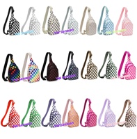 Tas Selempang Kotak-kotak Outdoor Trendy, Tas Pinggang Mini Motif Checkerboard Warna-warni dengan Tali yang Dapat Disesuaikan untuk Olahraga