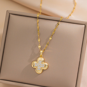 Nouveau collier pendentif en acier inoxydable plaqué <span class=keywords><strong>or</strong></span> 18 carats, coquille, cœur, papillon, zircone brillante, strass, colliers pour femmes - Product Image 2