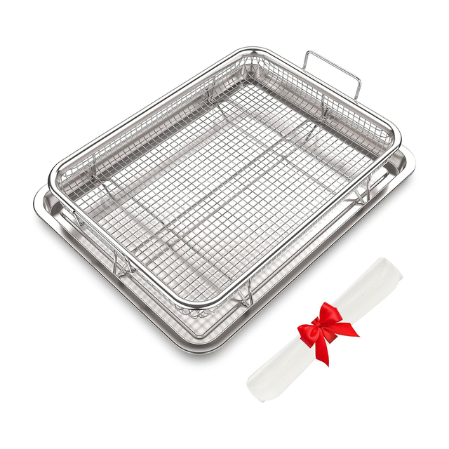 Stainless Steel Air Fryer Oven Basket Crisper Tray with 30pcs Parchment Paper for Healthy Baking and Frying