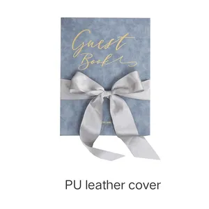 SM-HL018 print high-end wedding day book pu leather cover guest book with hot stamping title and ribbon