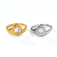 Nouvelle bague de fiançailles élégante en acier inoxydable plaqué or 18 carats avec zircone en forme de goutte d'eau, style rétro minimaliste