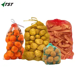 Plastic Gaaszakken Mono Mesh Tas Voor Het Verpakken Van Groenten En Fruit Met Trekkoord En Bedrukte Logo 'S Sterke Rode Mesh Tas Voor Uk