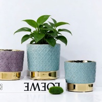 Pot Bunga Keramik Teal Quatrefoil Embossed Stoneware - Alas Berlapis Emas