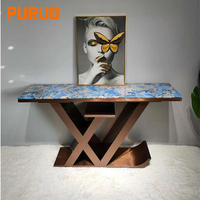 Meuble d'entrée d'hôtel, décoration de luxe, table de couloir avec plateau en marbre, cadre en acier inoxydable blanc et doré, console moderne