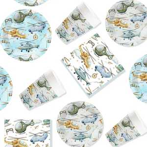 DAMAI - Vajilla para Fiestas Infantiles con Temática de Helicóptero, Incluye Platos, Vasos y Servilletas de Papel, para 8 Personas - Product Image 4