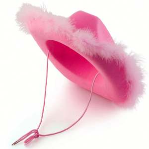 Sombrero de Vaquera Personalizado con Logotipo Impreso por Transferencia Térmica, Sombrero de Vaquera Rosa de Fieltro de Poliéster para Mujer, para Fiestas y Eventos - Product Image 3