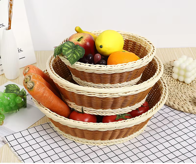 1PCS Two-color Hand-Woven PP Rattan Basket