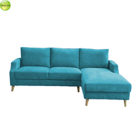 Sofá Moderno de Tela Suave Azul Marino de 3 Plazas en Forma de L con Chaise Longue y Patas de Madera Maciza para Sala de Estar/Apartamento/Hotel/Oficina