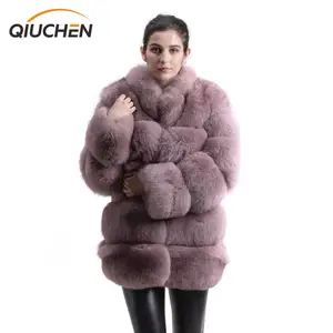 QIUCHEN- QC8142 2021新款女真款狐狸皮草外套与狐狸毛领长袖外套加码外套女