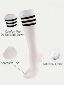 Confezione da 3 calzini Unisex per giovani a righe alte al ginocchio con punta morbida senza cuciture nero bianco-abito da uniforme scolastica primaverile - Product Image 5