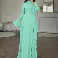 Vestido Maxi Tejido de Otoño 2026 para Mujer, con Logotipo Personalizado, Formal, Elegante, Vintage, Casual, Cuello Redondo, Corte en A, Color Sólido en Contraste, para Club, Día, Ligero