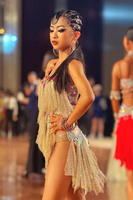 Robe de danse latine Vennystyle en Spandex/Coton avec franges perlées et strass, tenue de compétition une pièce pour performance de danse de salon