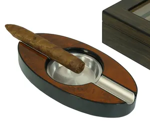 Elegant Burl High Gloss Wooden Cigar Ashtray with a Removable Stainless Steel Bowl Perfect Gift for Man