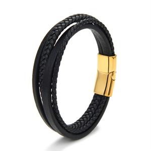 High Quality Wholesale Bulk Stainless Steel Magnetic Clasp Braided Leather Bracelets for <b>Men</b> - Product Image 2