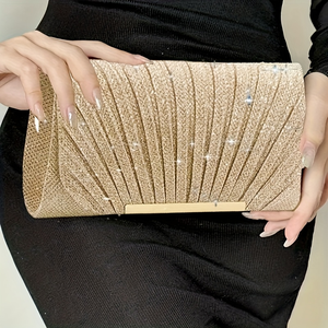 Bolso de Mano Elegante de Noche para Dama de Poliéster, Bolso Cuadrado Pequeño de Lujo con Cadena Desmontable para Hombro, Brillante para Banquetes y Eventos Sociales - Product Image 1