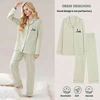 Femmes nouveau automne décontracté maison vêtements costume 100% coton extérieur portant des pyjamas couleur unie revers vêtements de nuit dans le Style chinois