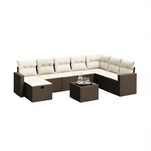 Ensemble de canapés de jardin en polyrotin avec structure en acier, 6 places, mobilier d'extérieur, design contemporain, marron - Product Image 1