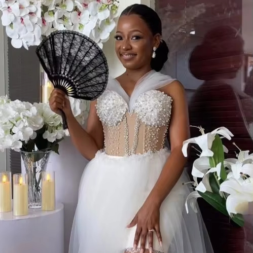 Wedding Pearls African Party Sleeping Bridal Shower Dresses