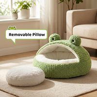 CWV Lits pour chats mignons, lits pour chatons, petits lits doux pour chiens, lits lavables pour animaux de compagnie pour chiots et chatons, grotte amusante pour chats en forme de grenouille, 23 pouces